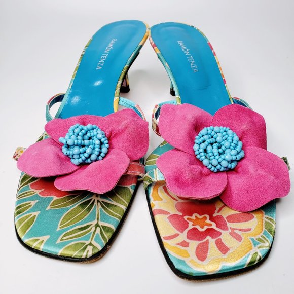 Ramon Tenza Flower Front Slip On Sandals 10 B - Picture 2 of 10